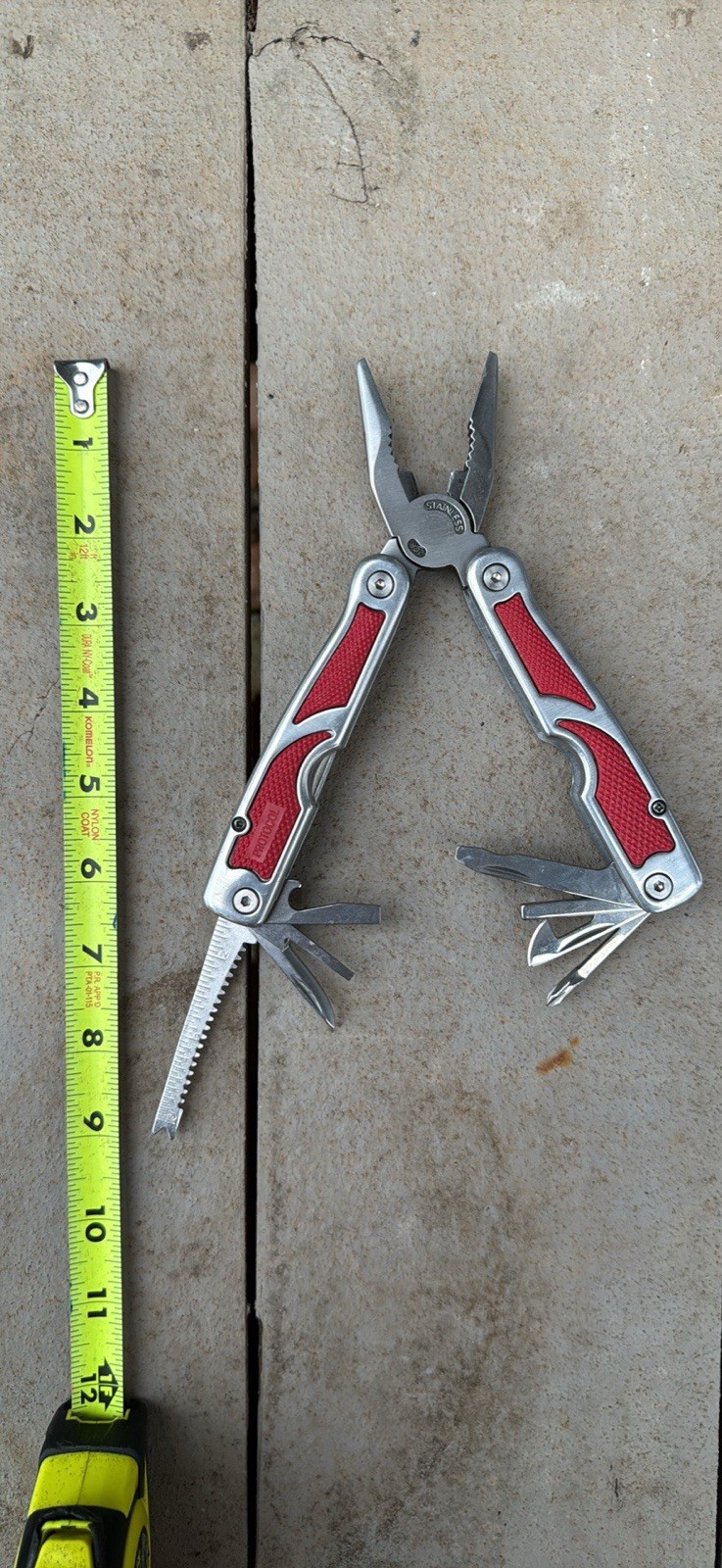 Protocol Red & Silver Multi-Tool, 8 Tools, Stainless Steel, Sheath, Bit Driver