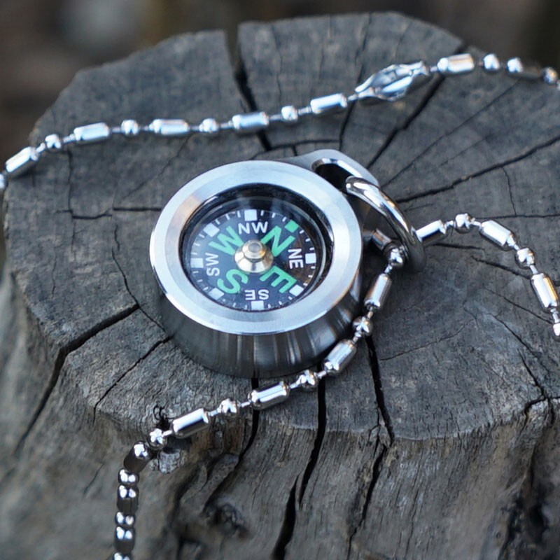 Mini Titanium Keychain Compass for Outdoor Camping Travel EDC Necklace Pendant