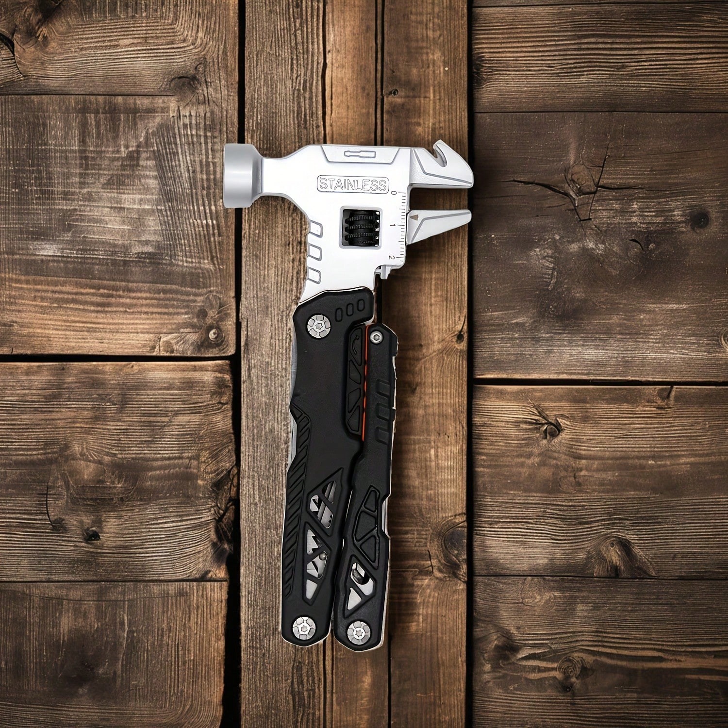 Multi-Tool Adjustable Wrench Hammer Pliers Survival Gear No Blades For Camping