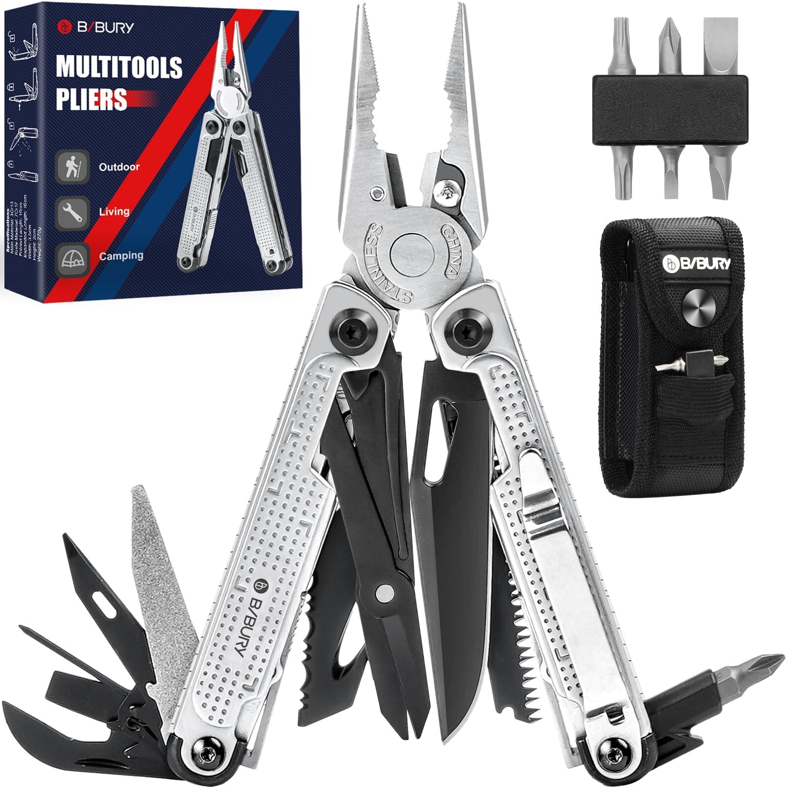 BIBURY Multitool Pliers, Stainless Steel Multi Tool with Upgraded Rope Cutter…
