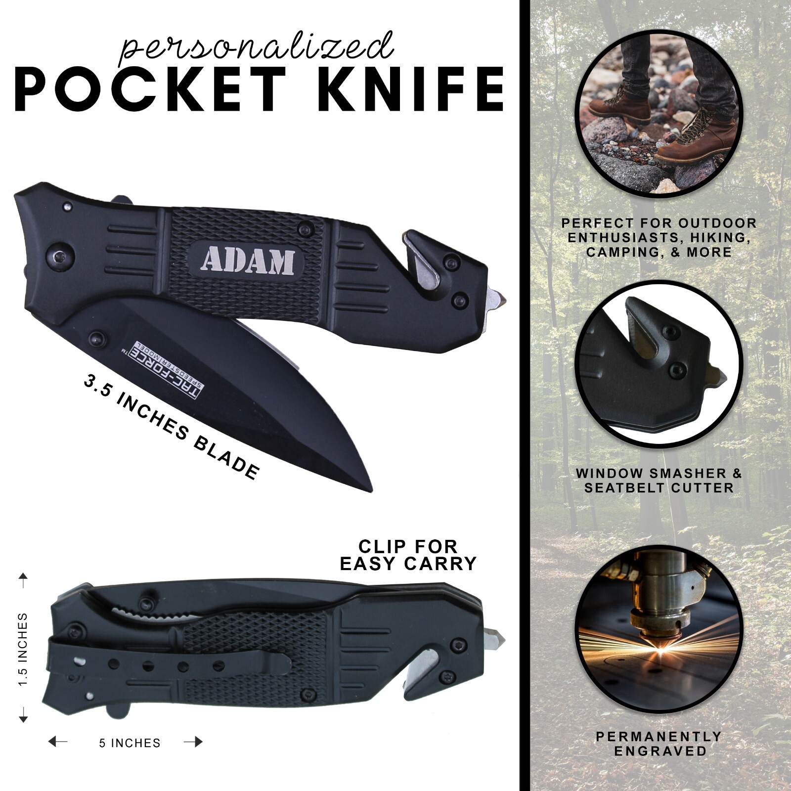 Personalized Grey Gunmetal Rescue Tactical Pocket Knife – Groomsman Gift