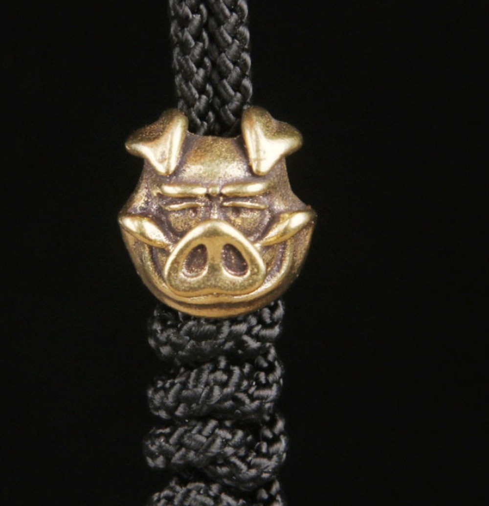 2PC EDC Brass Pig Knife Bead DIY Umbrella Rope Keychain Tool Lanyard Pendant