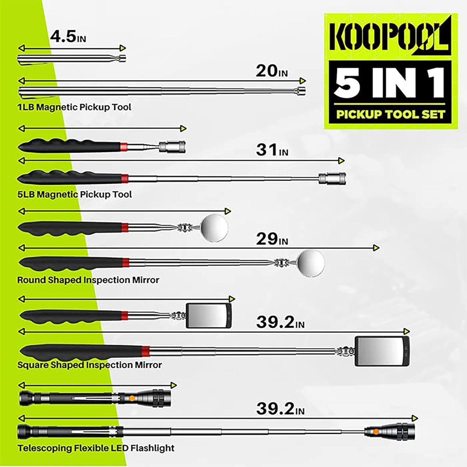 Telescoping Magnetic Pickup Tool Set-Extendable Magnet Flashlight With Gadgets
