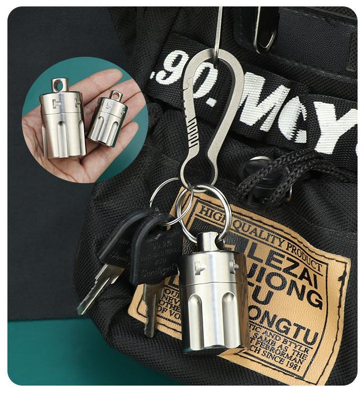 Titanium Waterproof Pill Case Holder Container Organizer EDC Keychain Pendant