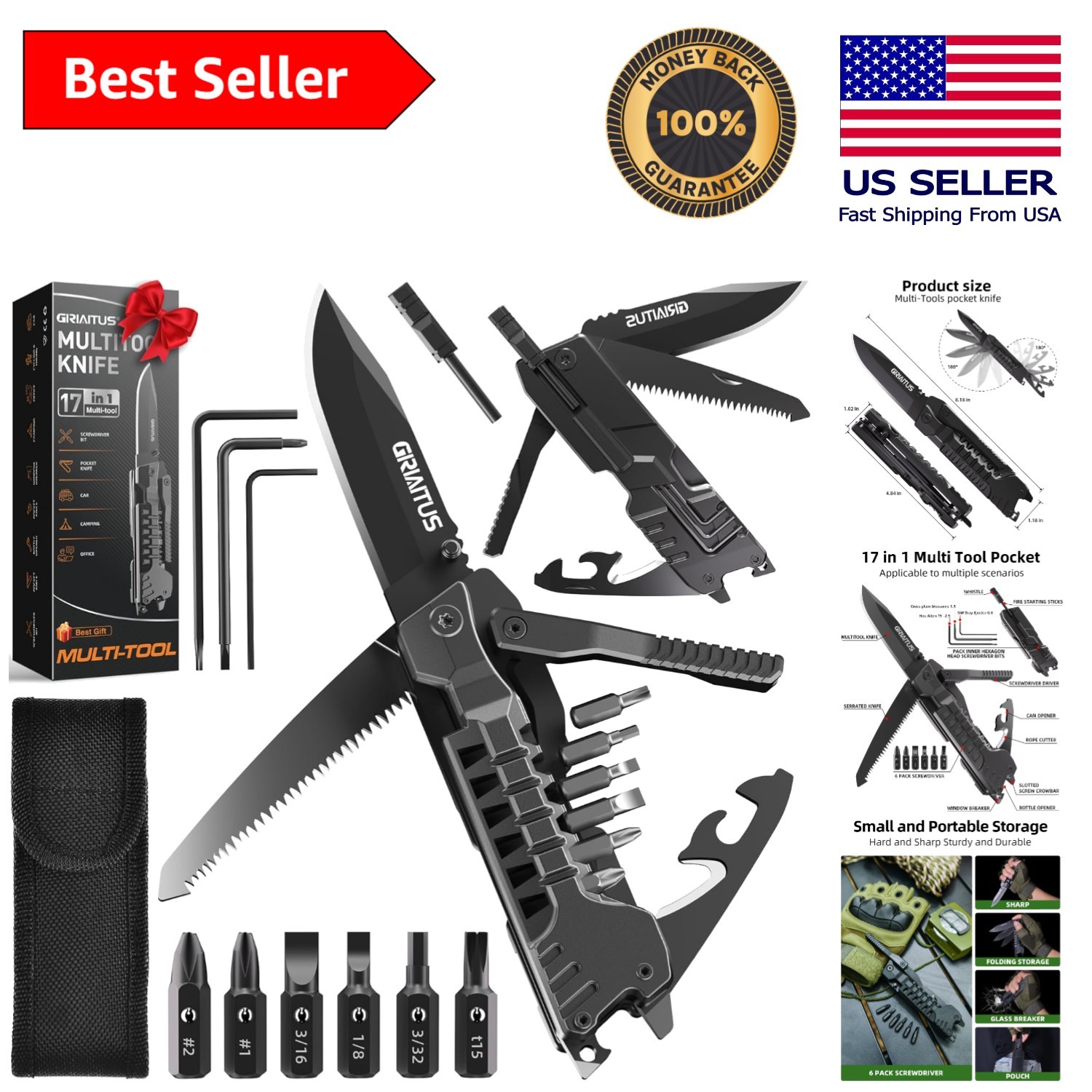 Durable Stainless Steel 17-in-1 Multitool Knife – Essential for Every Adventure