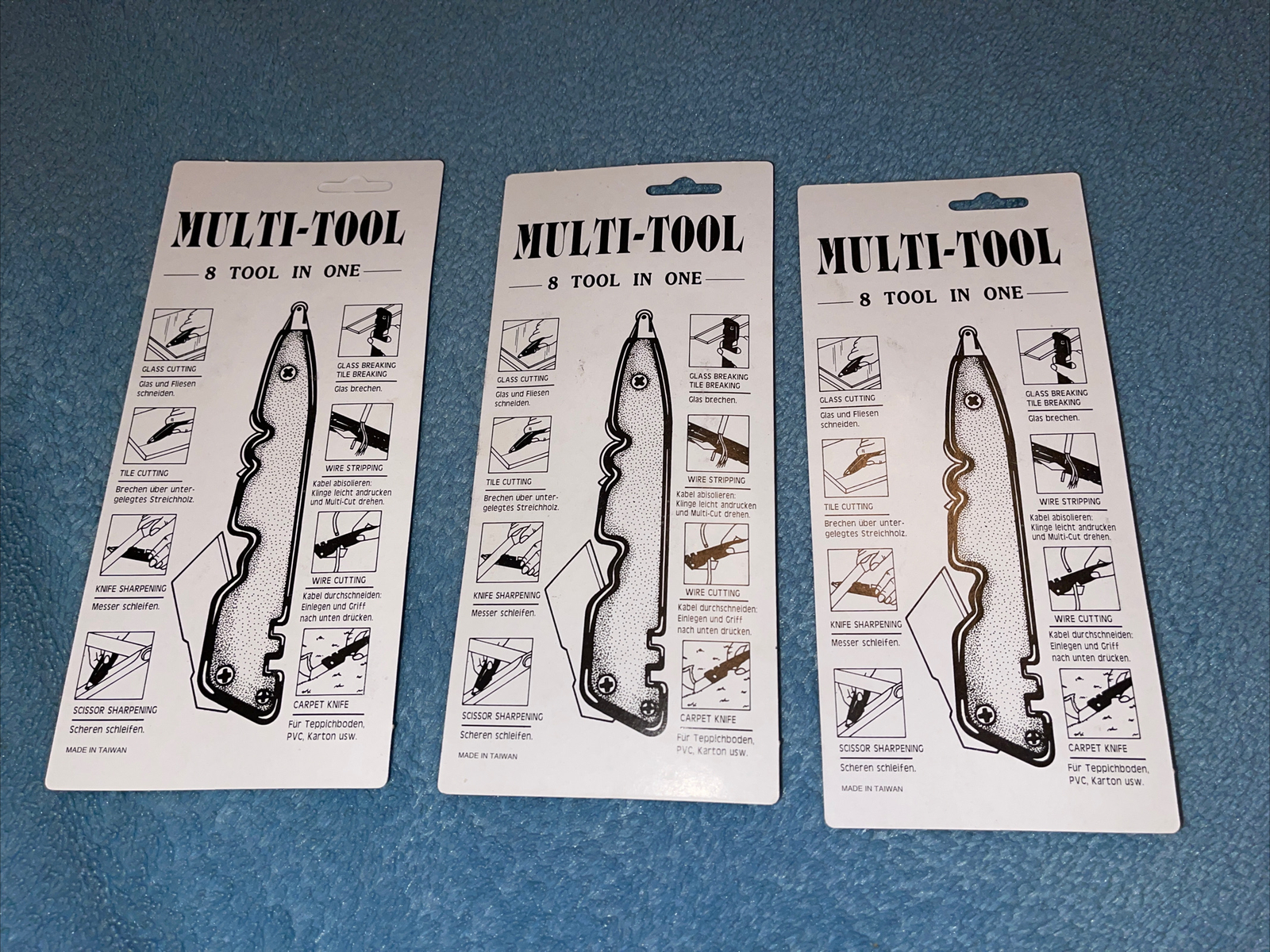 Three NEW Multi-Tool 8Tools In One Carpet knife, Tile Glass Cutter, Sharpener