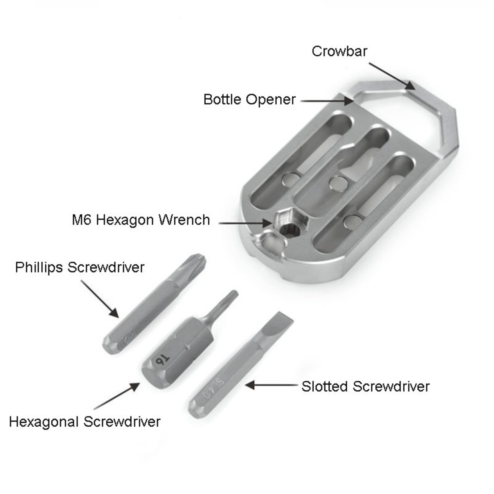 EDC Titanium Multi Tools Bottle Opener Crowbar Pocket with Bit Holder Keychain