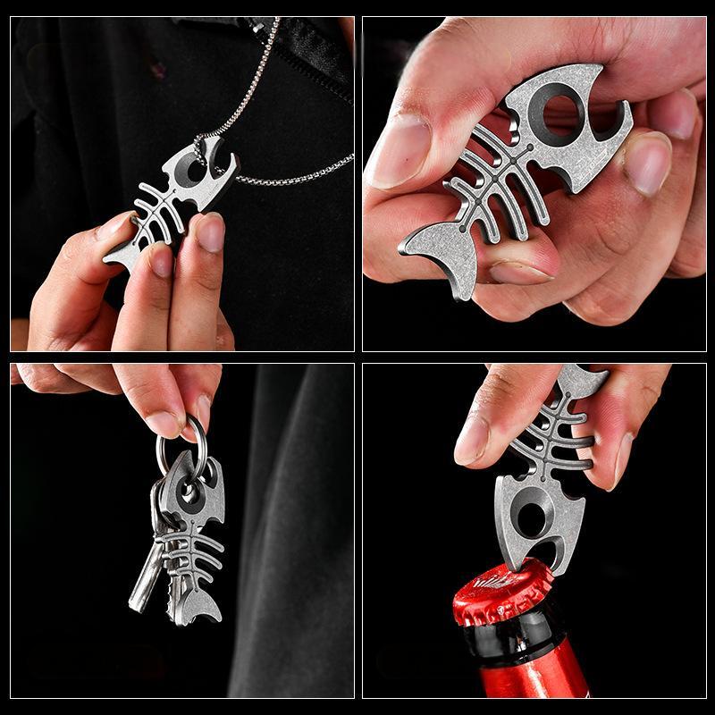 Titanium Alloy Bottle Opener Keychain Necklace Pendant EDC Gift
