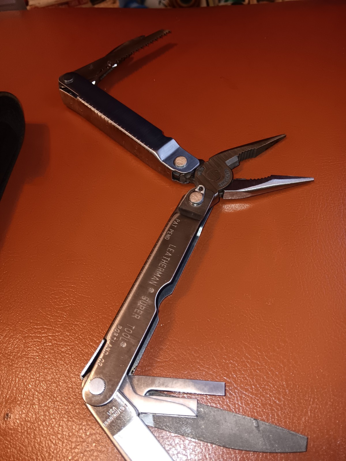 Original Vtg Leatherman Super Tool Pat. Pending w/leather Sheath #0201 CLEAN ++
