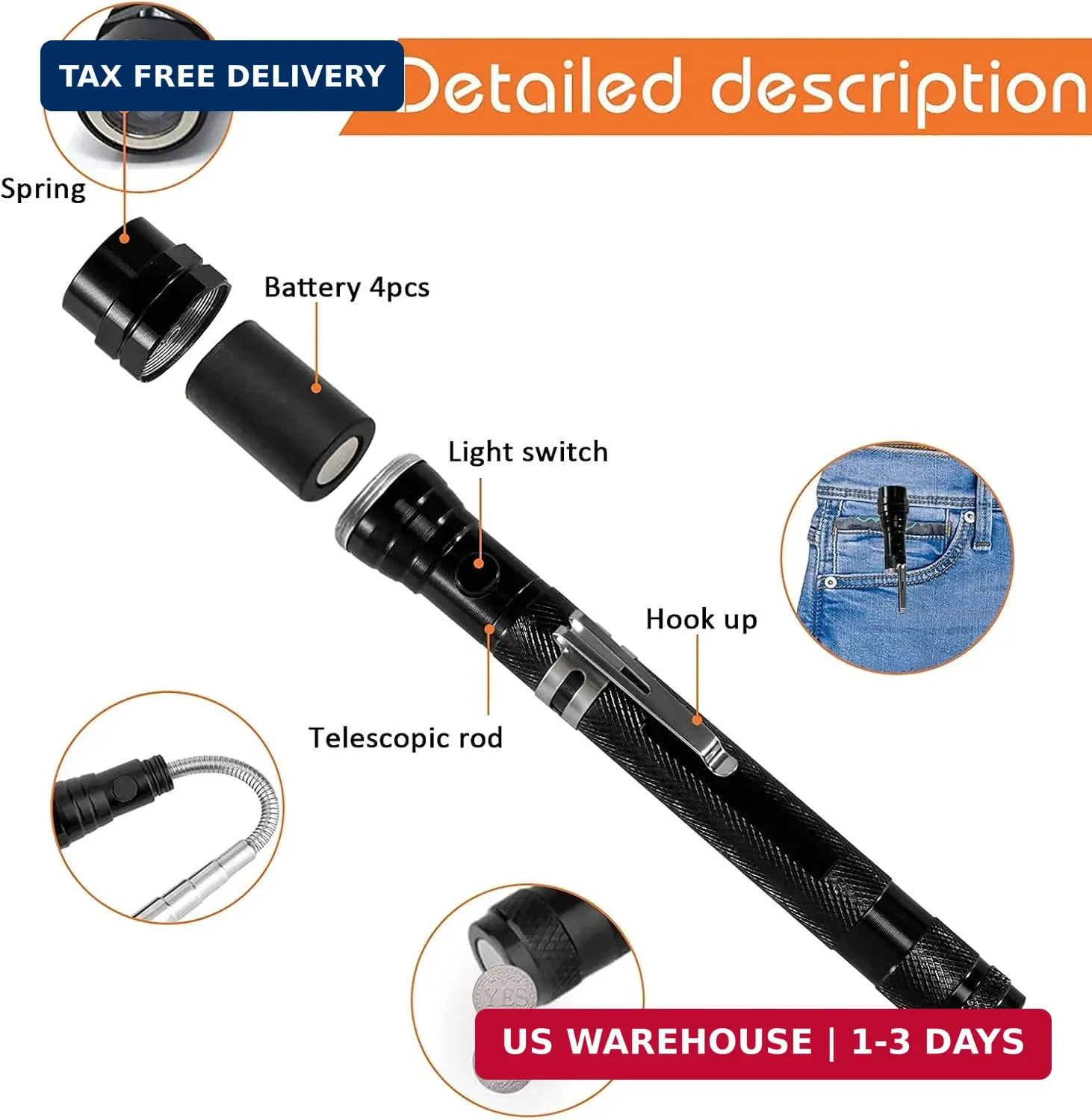 KUCHEY Magnetic Flashlight Fathers Day Dad Gifts for Men, Stocking Stuffers for