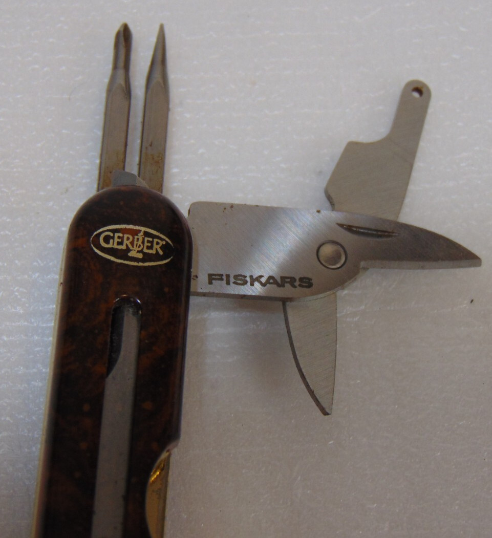 Gerber Fiskars Multitool Keychain Brown Rare Collectible Tweezers Vintage Old