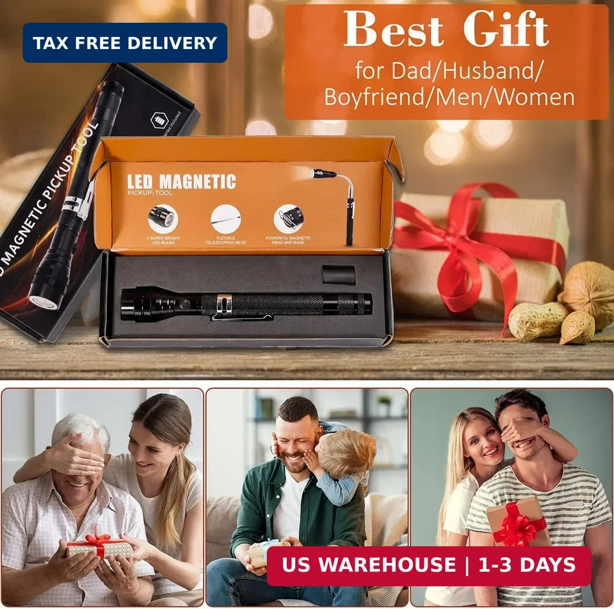 KUCHEY Magnetic Flashlight Fathers Day Dad Gifts for Men, Stocking Stuffers for