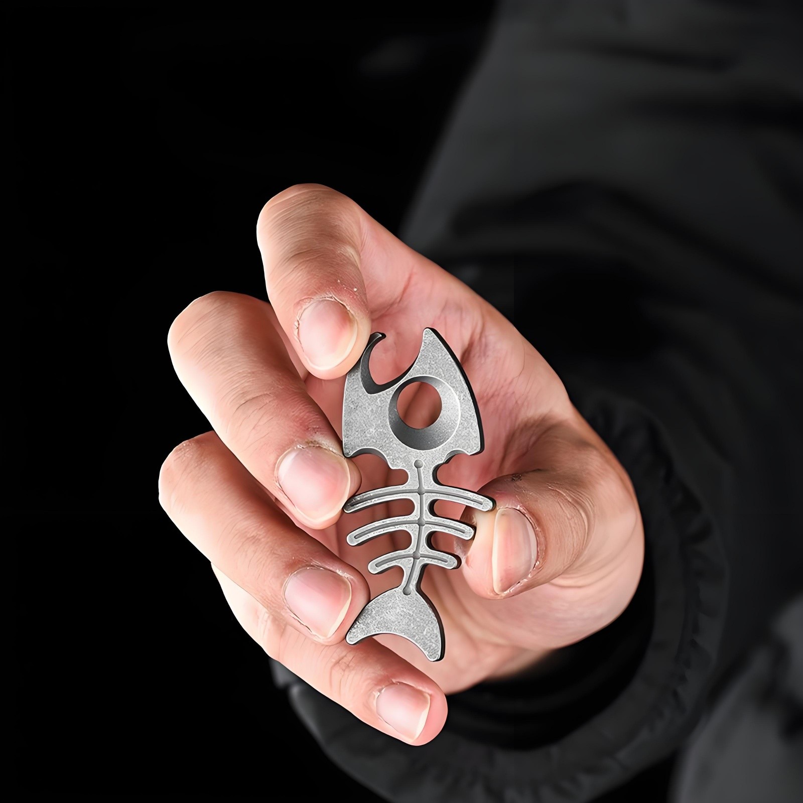 Titanium Alloy Fishbone Keychain Bottle Opener EDC Tool Necklace Pendant