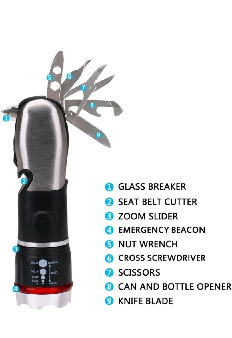 Adventure is Out There Automobile Car Emergency LED Flashlight Multi-Tool, Black
