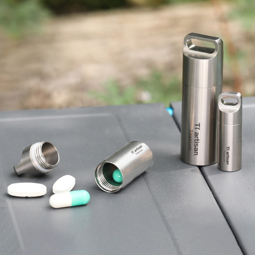 Portable Pill Box Container With Keychain Attachment And Space For Small Items