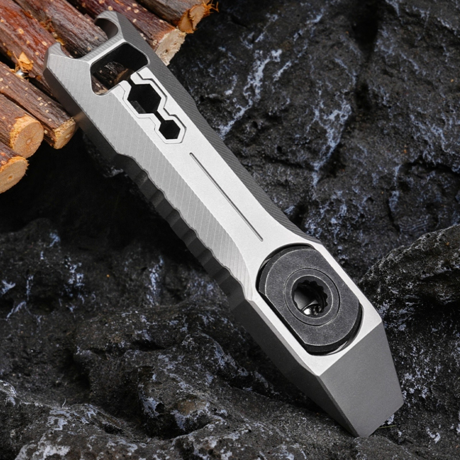Titanium Alloy EDC Pry Bar Multi Tool Bottle Opener with Ratchet Screwdrive