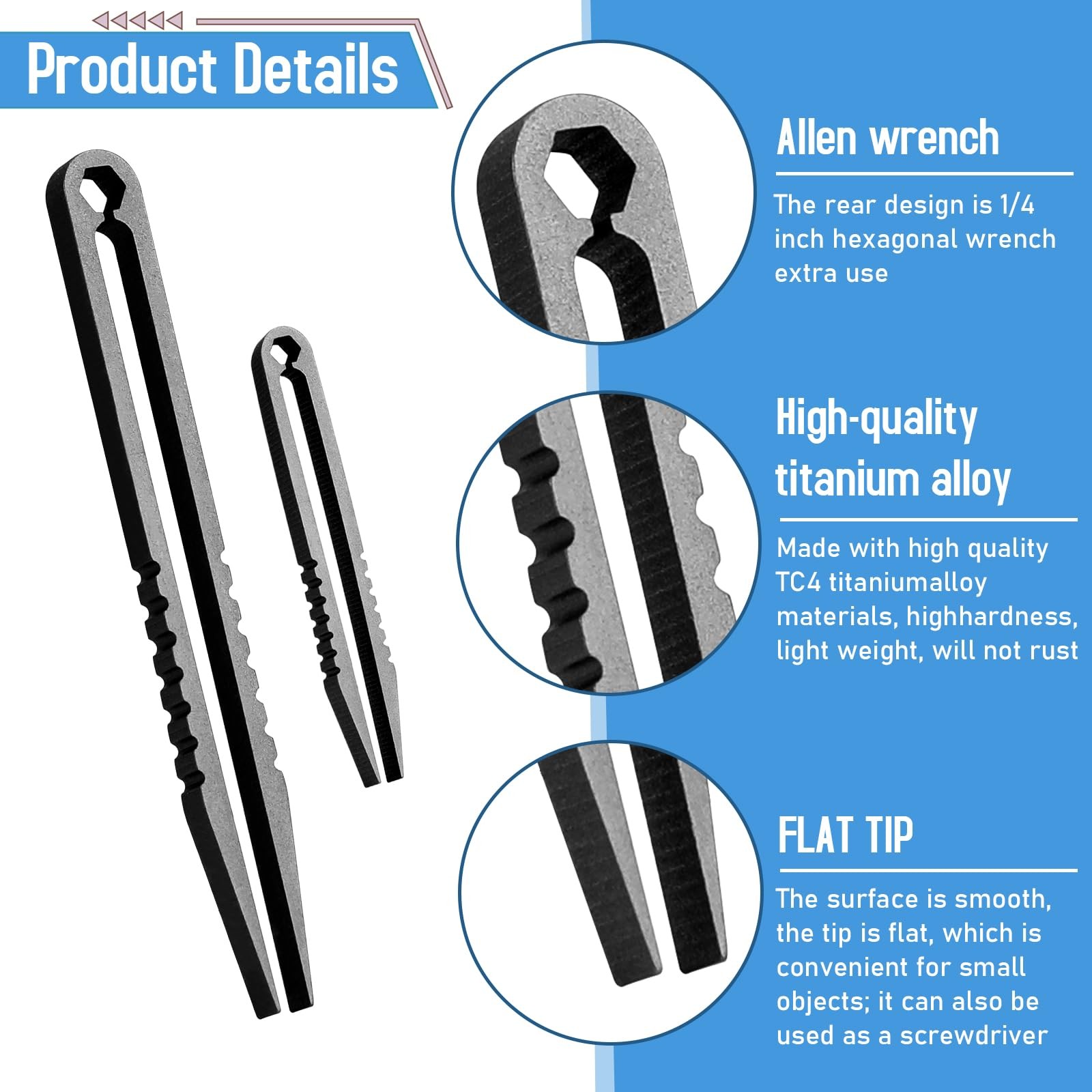 2Pcs Mini Titanium Travel Tweezers, EDC Tool Gadget Pick Up Tweezers (Black)