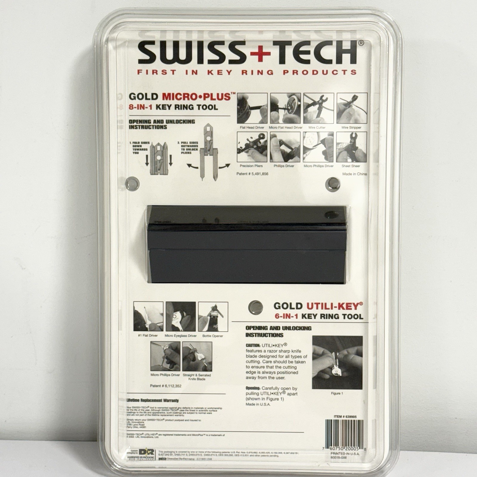 SWISS+TECH Gold Tone Micro-Plus & Utili-Key Ring Multi Tool Set New Sealed NOS