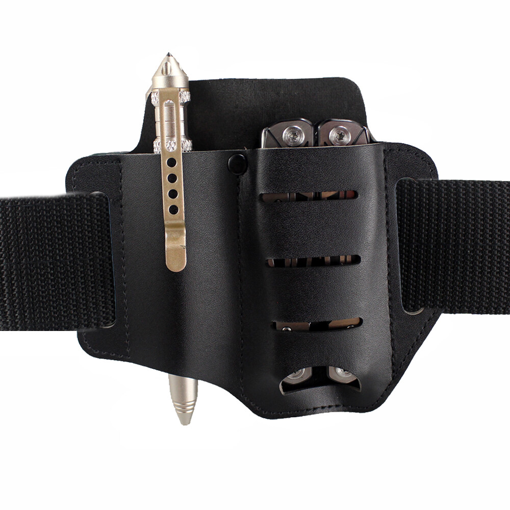 Leather Tool Pouch Multitools Holder 2 Pocket Organizer Belt Pouch Black