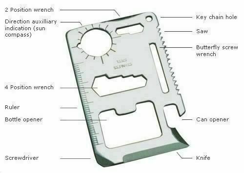 Set/4 Stainless Steel Credit Card Tool 11 in 1 Multi Pocket Survival Camping