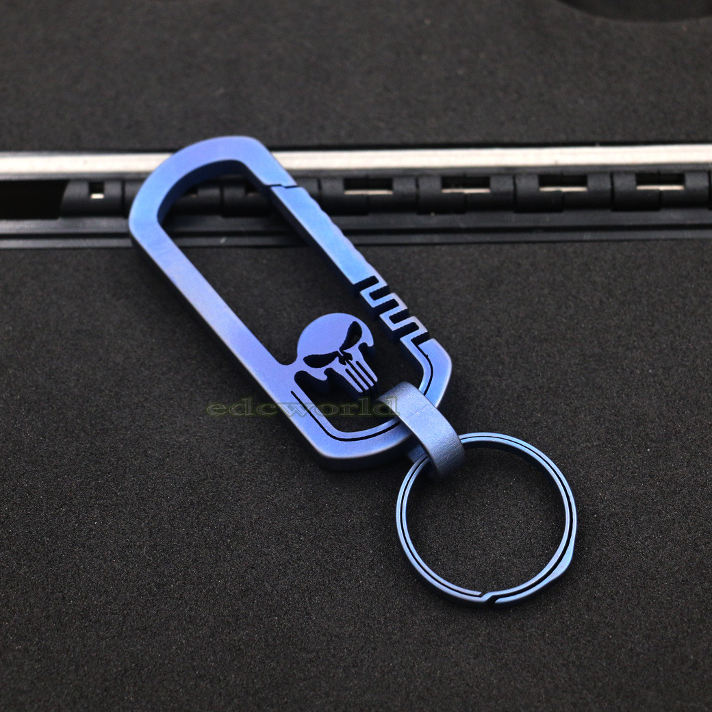 Outdoor EDC CNC Titanium TC4 Skull Key Carabiner w/ Key Ring Fast Hanging Tool