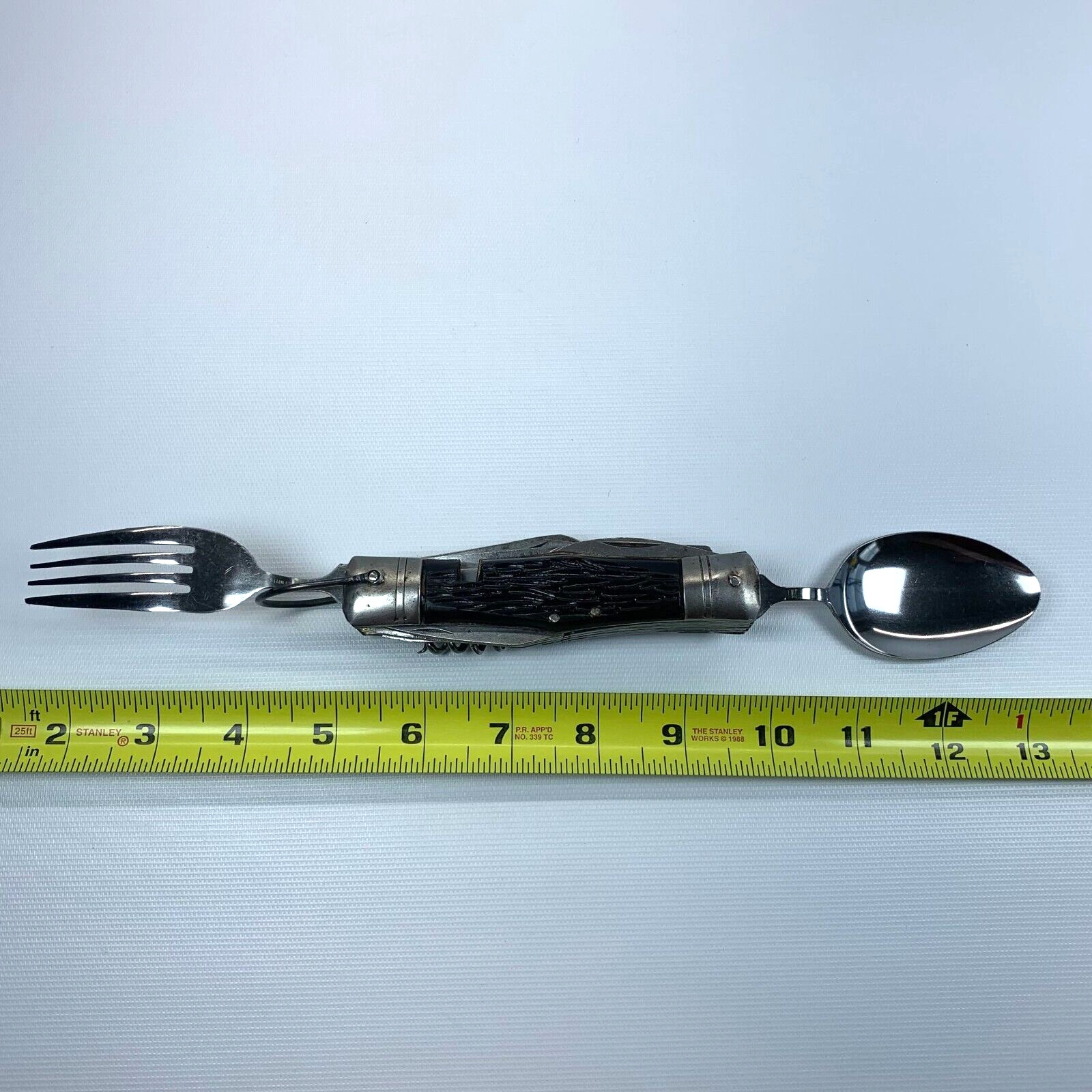 Vintage Pocket Folding Multi Tools Stainless Steel Spoon Fork Cork Screw Knife