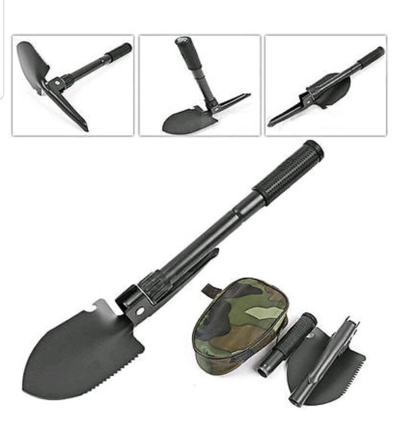 Camping Gear Kit – Foldable Shovel, Compass, Credit Card Knife – 3 In 1 Bundle