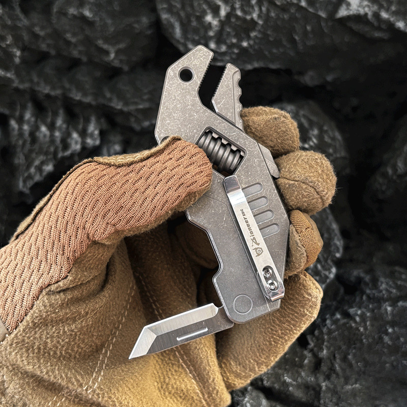 EDC Titanium Alloy Multi Tools Adjustable Wrench Pocket Folding Knife Keychain