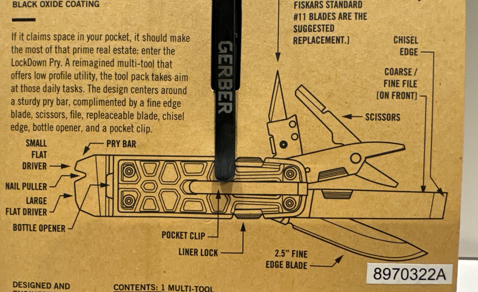 GERBER Lockdown Slim Pry Bar Grey Multi Function Tool Folding Pocket Knife $60