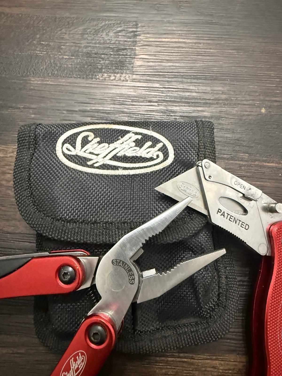 Sheffield Multi-Tool Stainless Pliers + Box Cutter & Utility Pouch See Pics
