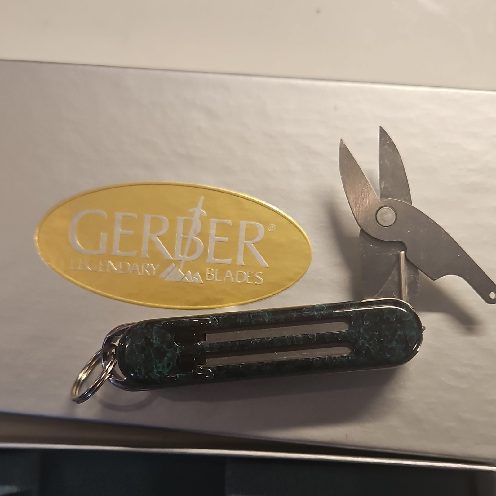 Gerber Multi-Tool Scissors Keyring Stainless Steel Dark Green Silver 2 Tools