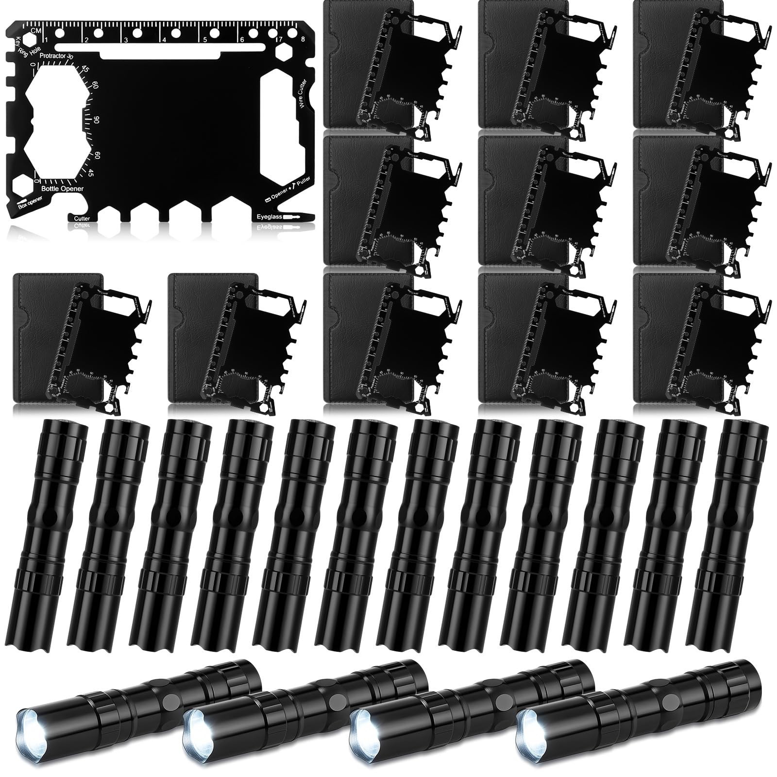 24 Pcs Multitool Gift Set for Men – Credit Card Wallet, LED Flashlights, 46-in-1