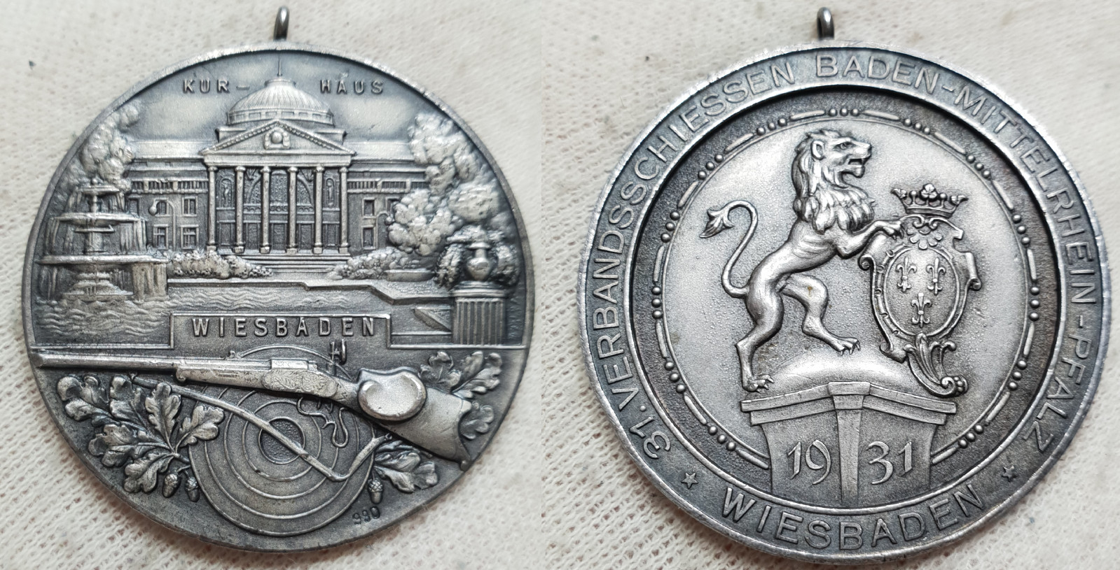 Baden 1931 Shooting Medal Unc Silver WeisBaden Germany German State