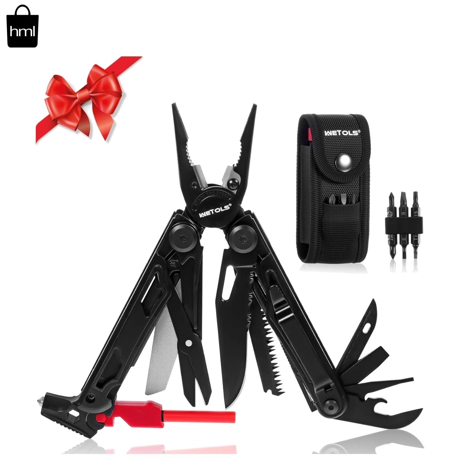 Versatile 27-in-1 Survival Multitool: Pocket Knife, Pliers & More – Black Finish