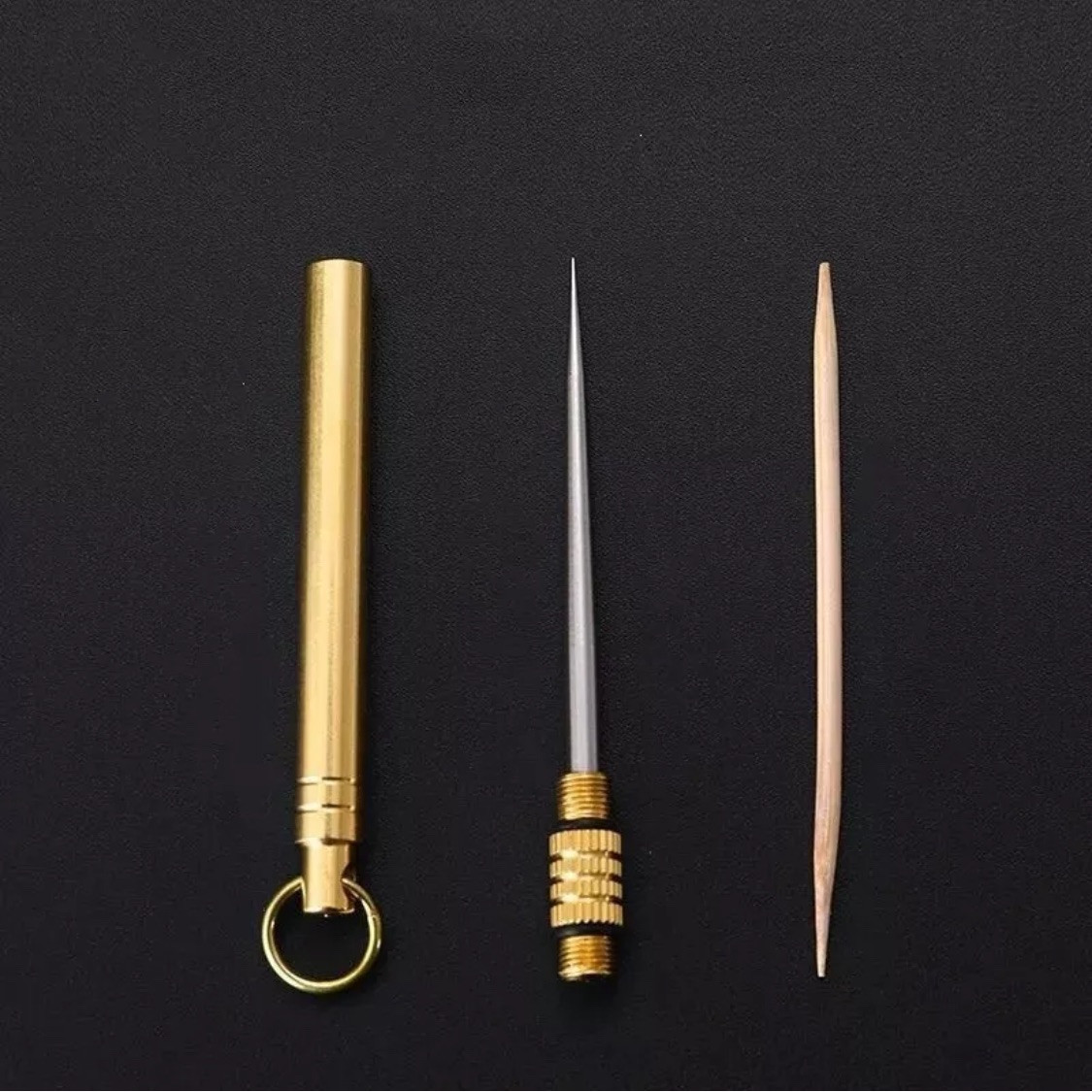 5PC Outdoor Camping Titanium Toothpick Holder Fruit Fork Keychain Floss Travel