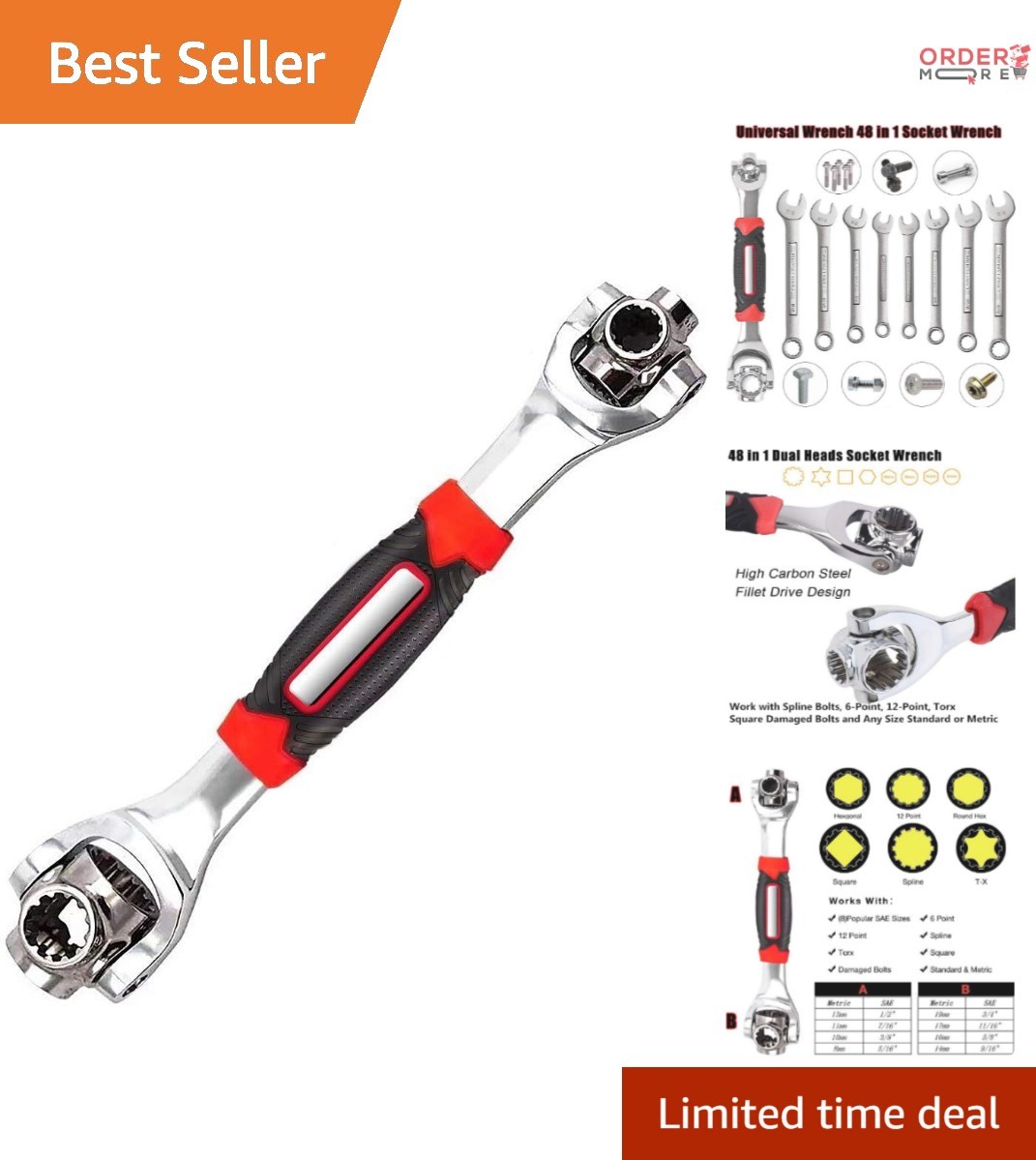 Universal Wrench 52 in 1 Socket Tool Multifunctional 360° Rotating Head