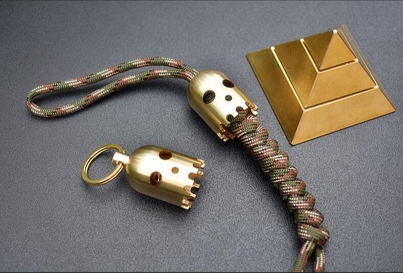 1PCS Small Brass Bell Wind Chime Rope Bead Penant Keychain EDC Pendant Ornament