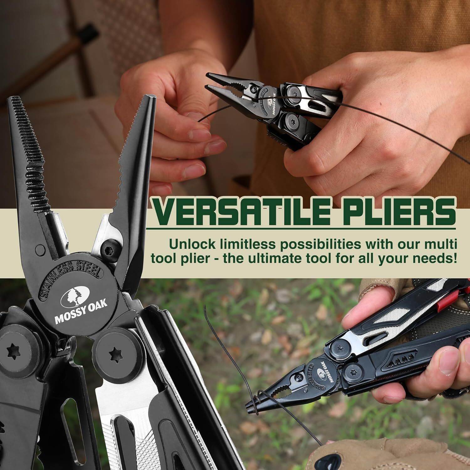 MOSSY OAK Multitool 21-in-1/19-in-1Stainless Steel MultiTool Pliers Pocket Knife