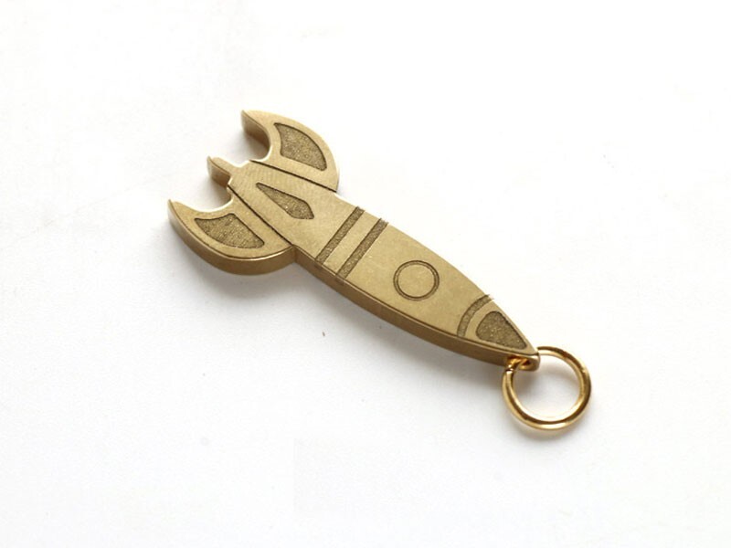 Mini Brass Rocket Shape Keychain Pendant Bead Necklace Men Clothing Accessories