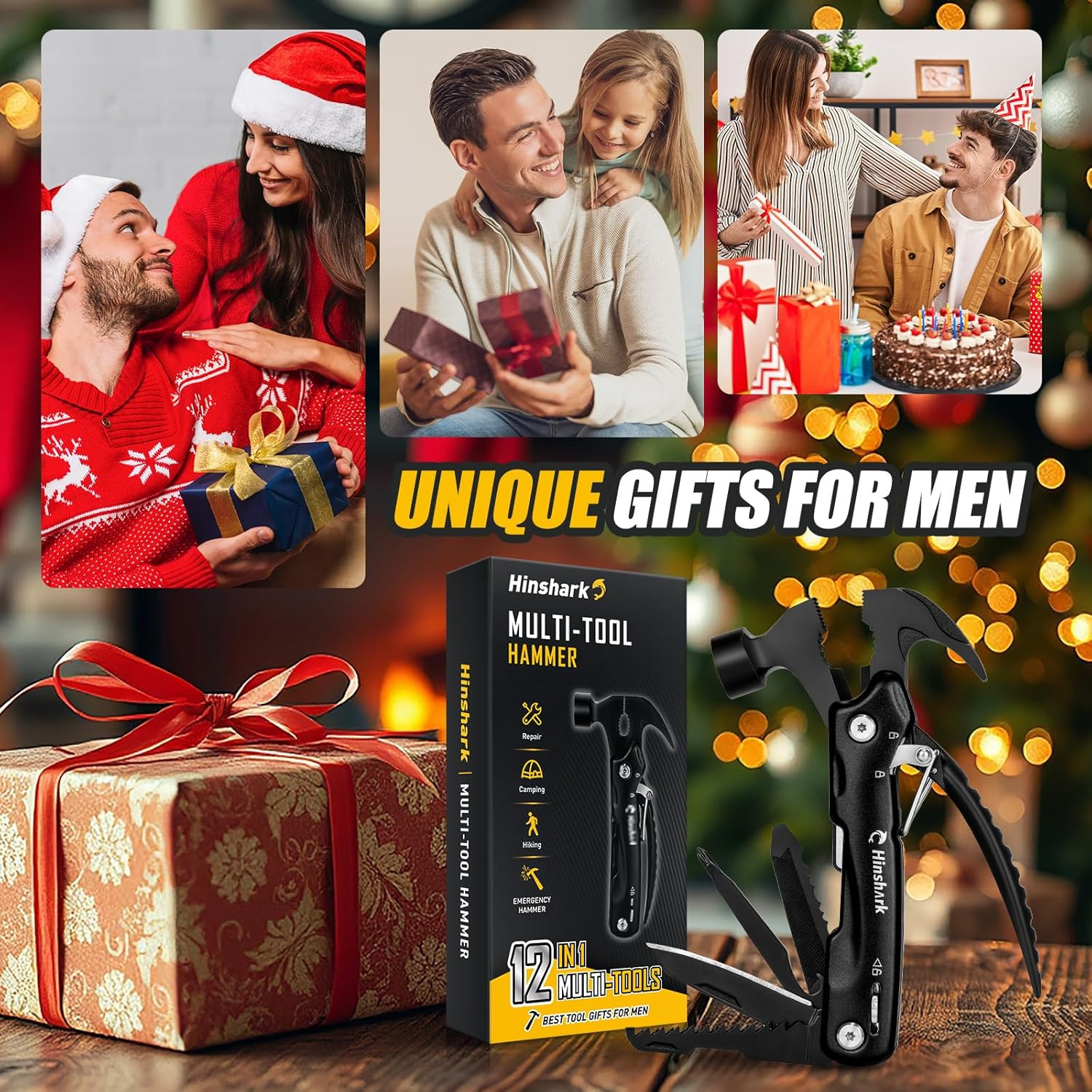 Gifts for Men, 12 in 1 Hammer Multitool, Anniversary Birthday Gift for Men Dad H