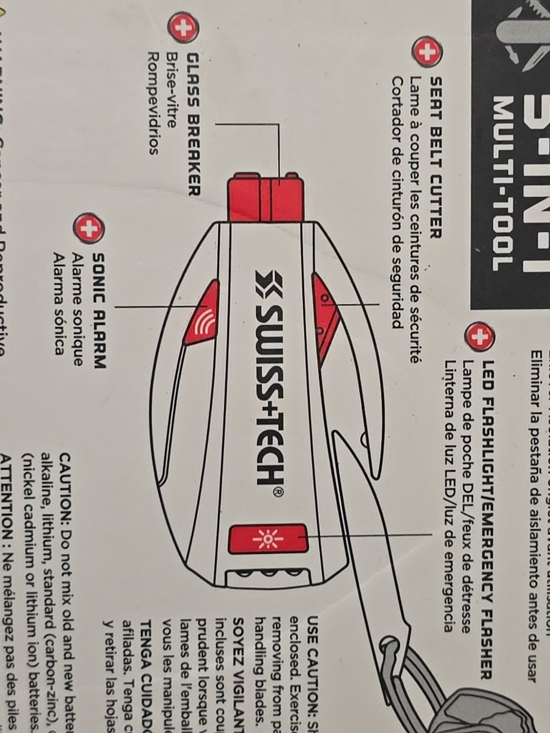 SWISS + TECH 5-IN-1 MULTI TOOL GLASS BREAKER SEAT BELT CUTTING SONIC ALARM NEW