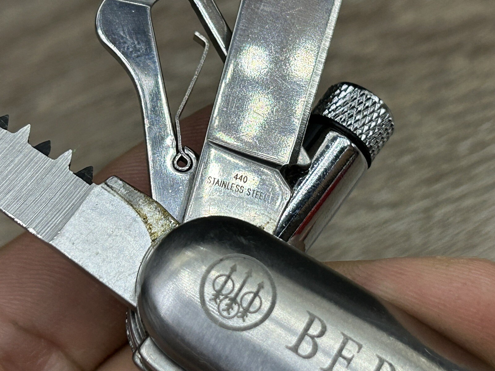 Vintage Beretta Silver Tone 10-Tool Multi-Tool Pocket Knife