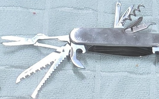Silver Stainless Steel Multi-Tool Knife, Scissors, Corkscrew, Bottle Opener