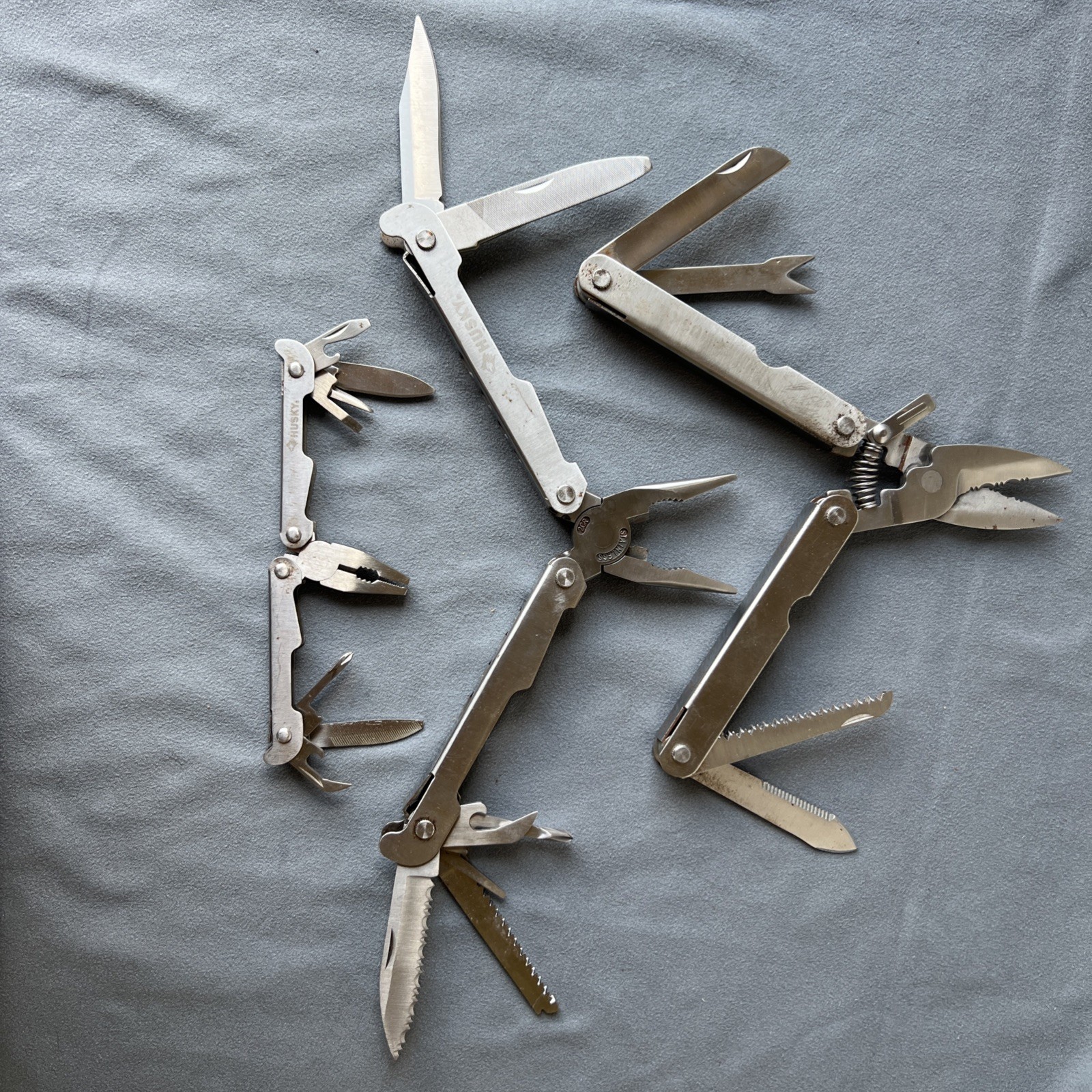 Set of 3 Husky Stainless Steel Multitool (Multi Tool) Knife Folding Pliers.