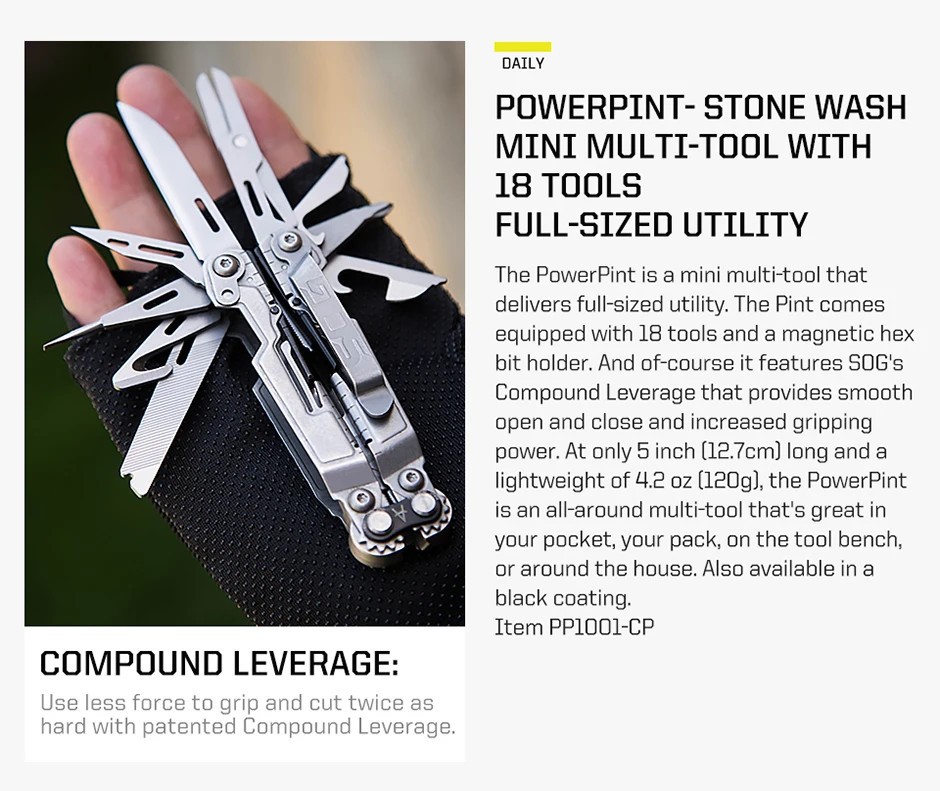 SOG PowerPint 18-in-1 Tactical Multi-Tool Pocket Knife Scissors Screw Pliers