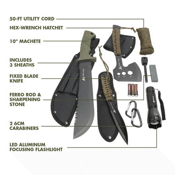 Ozark Trail 12 Piece Camping Tool Set with Flashlight and Machete