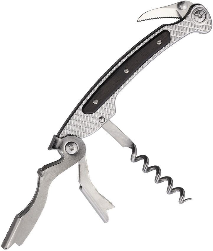 Maserin OSTE Corkscrew Bottle Opener Serrated Blade Stainless/Ebony Wood Handles