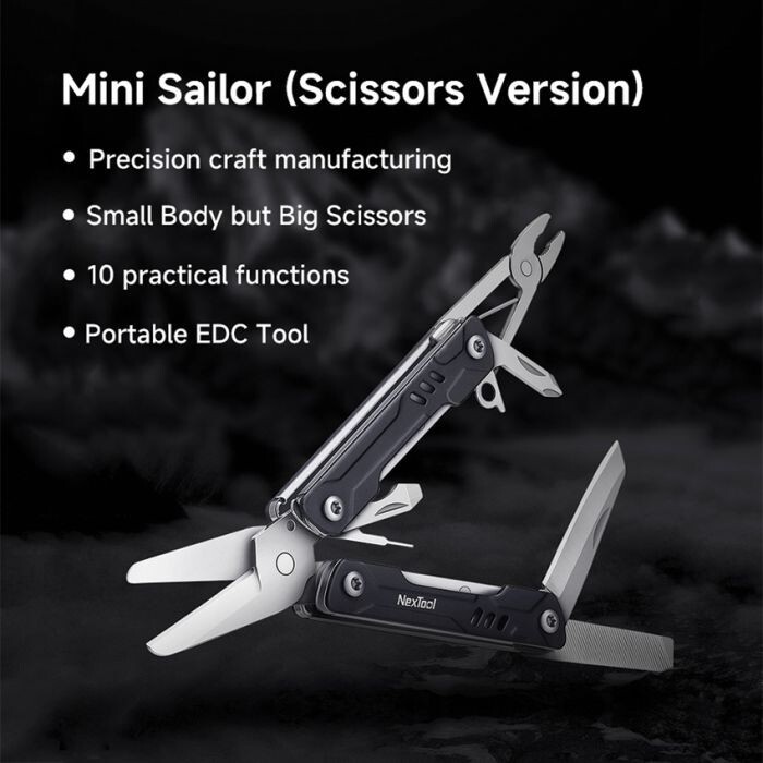 NexTool Mini Sailor Scissors MultiTool ~9 Tools With Black Aluminum Handles