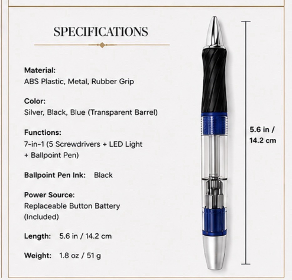 NEW 7-in-1 Multi Function Tool Pen LED Light Screwdriver Set Ballpoint