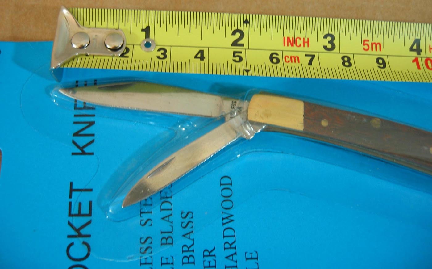 Stainless Steel Double Blade Folding Pocket Knife Brass Bolsters Hardwood Handle
